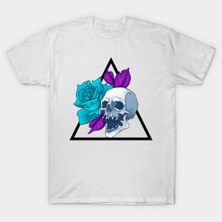 Skull Blue Rose Tattoo Style T-Shirt